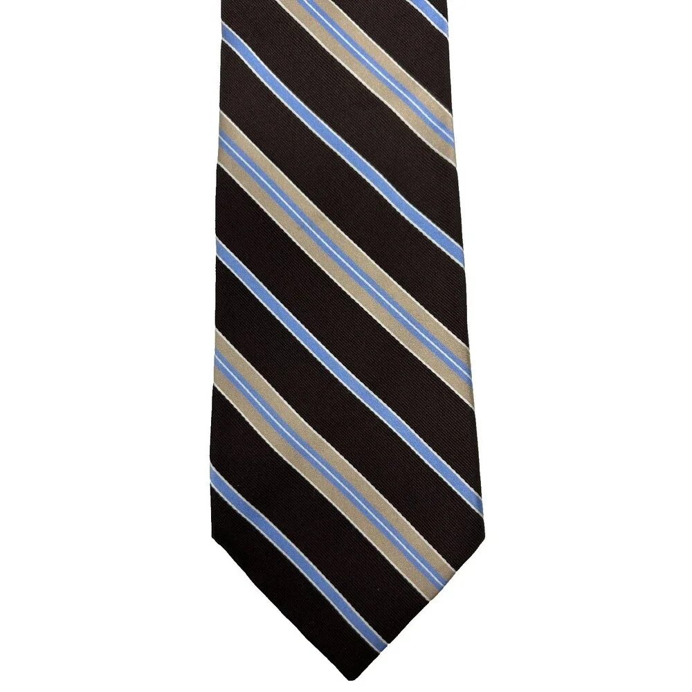Nautica‎ 100% Silk Brown Tan Blue Striped Classic Necktie 57.25” x 3.5”